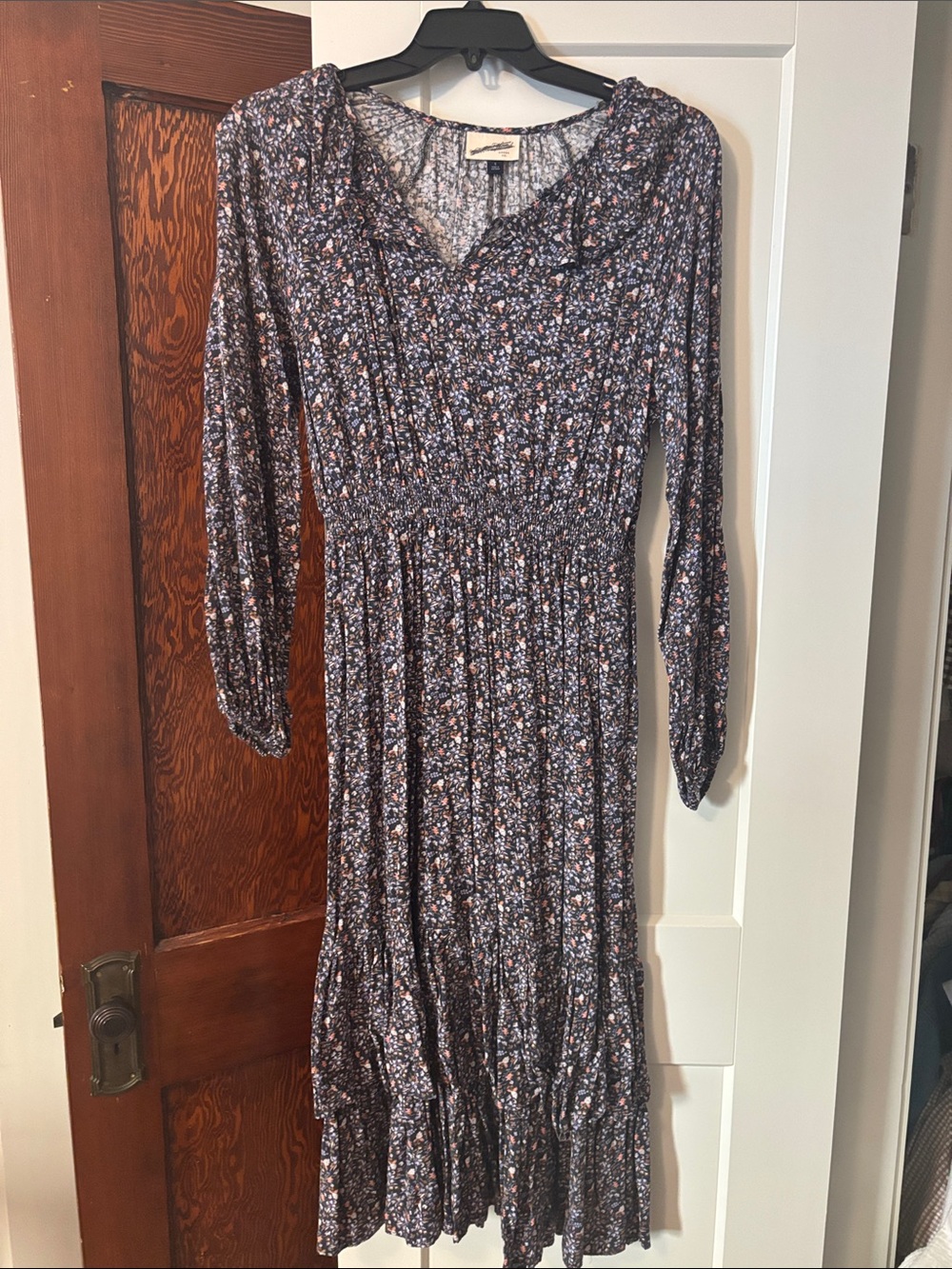 Universal Thread Navy Floral Long Sleeve Midi Dress with Pink Accents